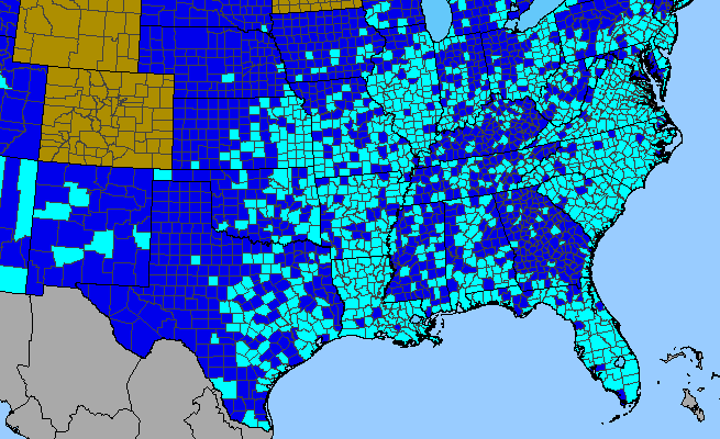 The range of Dysphania ambrosioides